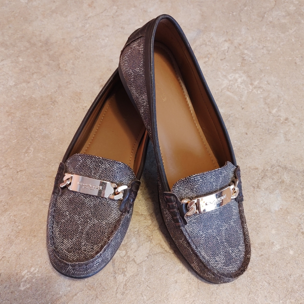 Coach 'Olive' brown signature print leather slip on loafers - Picture 14 of 14